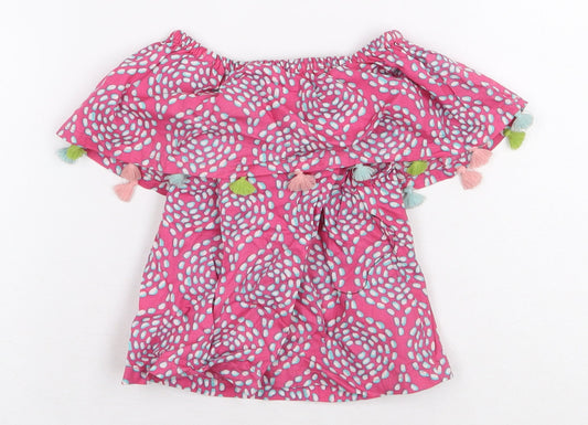 Hatley Girls Pink Geometric 100% Cotton Basic T-Shirt Size 2 Years Boat Neck Pullover