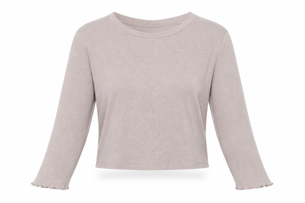 H&M Womens Beige Polyester Cropped T-Shirt Size L Crew Neck
