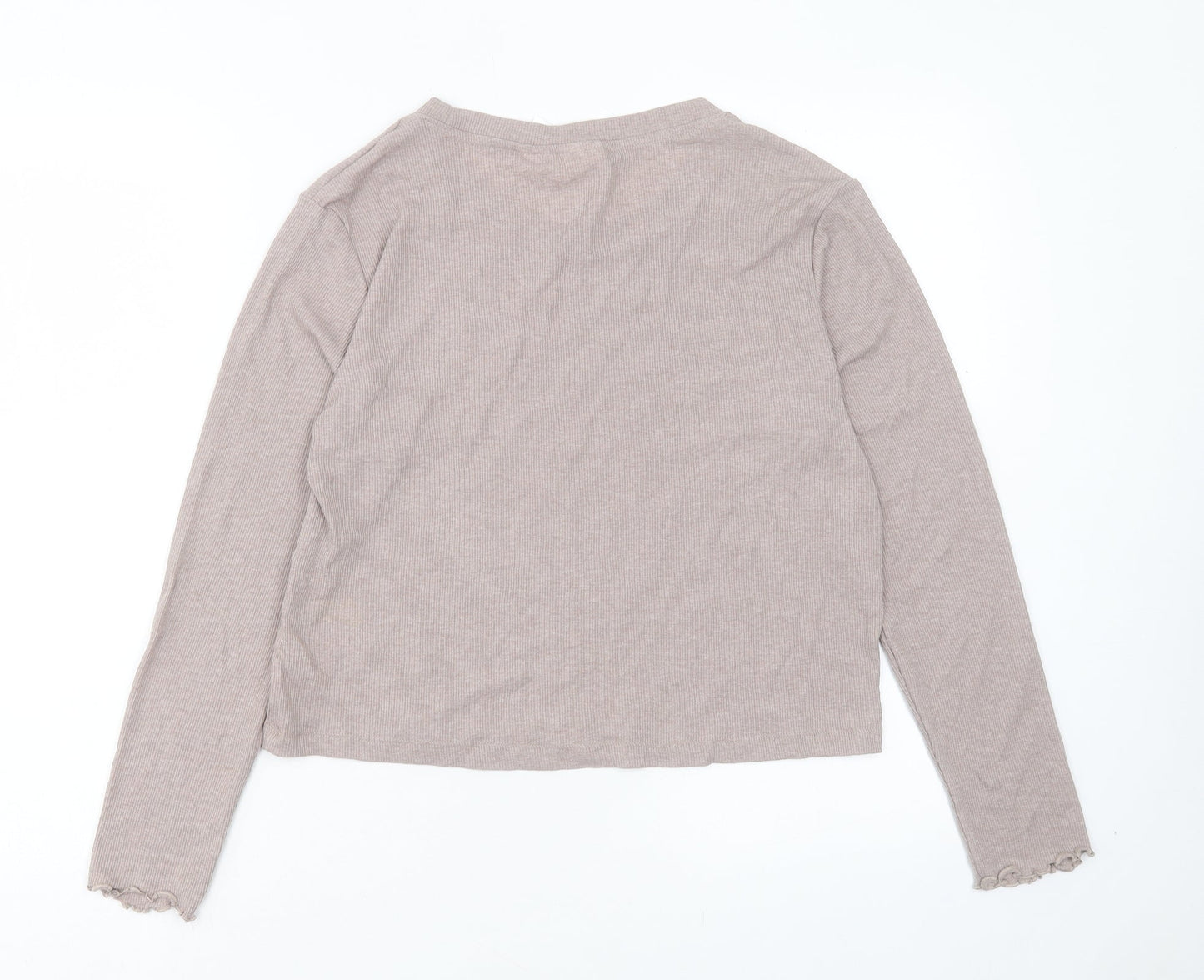 H&M Womens Beige Polyester Cropped T-Shirt Size L Crew Neck