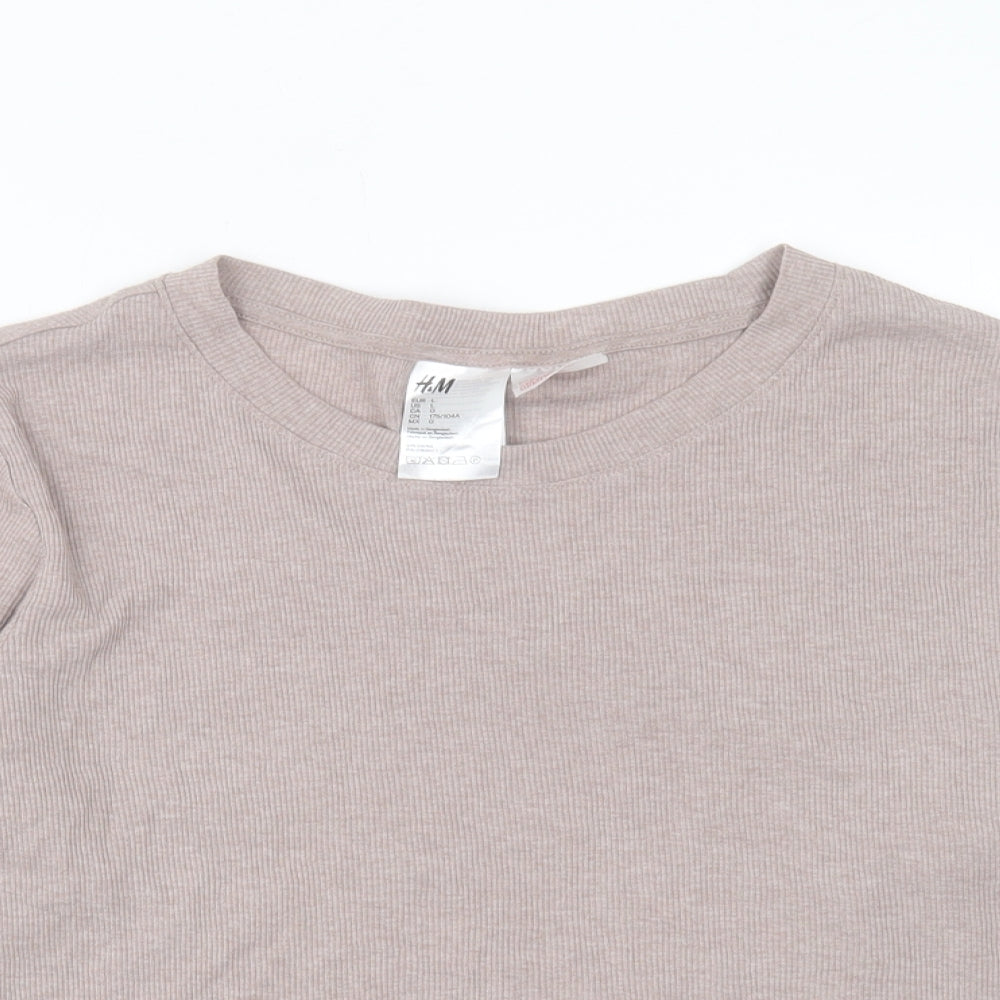 H&M Womens Beige Polyester Cropped T-Shirt Size L Crew Neck