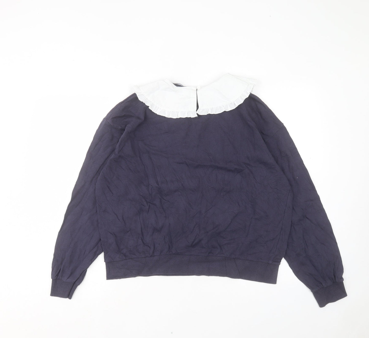 New Look Womens Blue Cotton Pullover Sweatshirt Size M Button