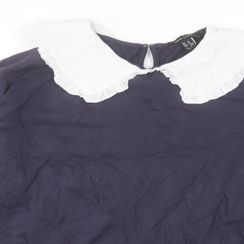 New Look Womens Blue Cotton Pullover Sweatshirt Size M Button
