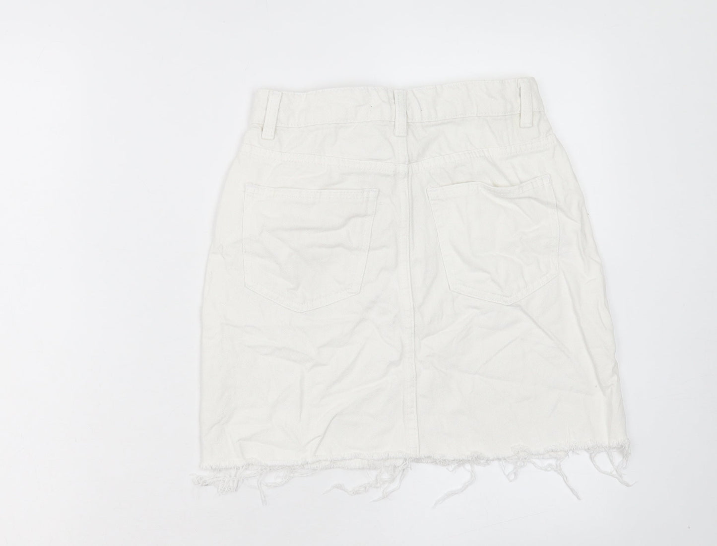 Denim & Co. Womens White Cotton A-Line Skirt Size 8 Button