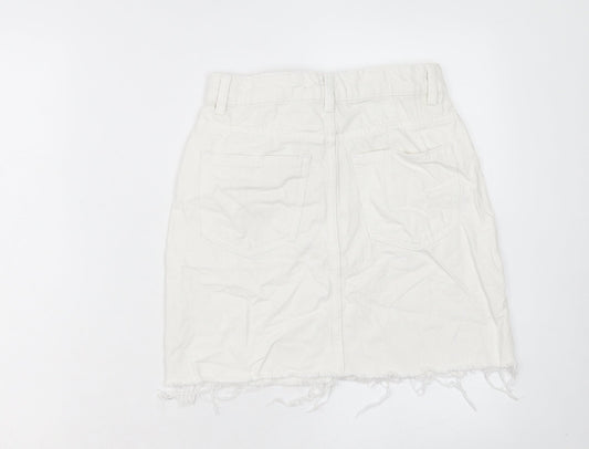 Denim & Co. Womens White Cotton A-Line Skirt Size 8 Button