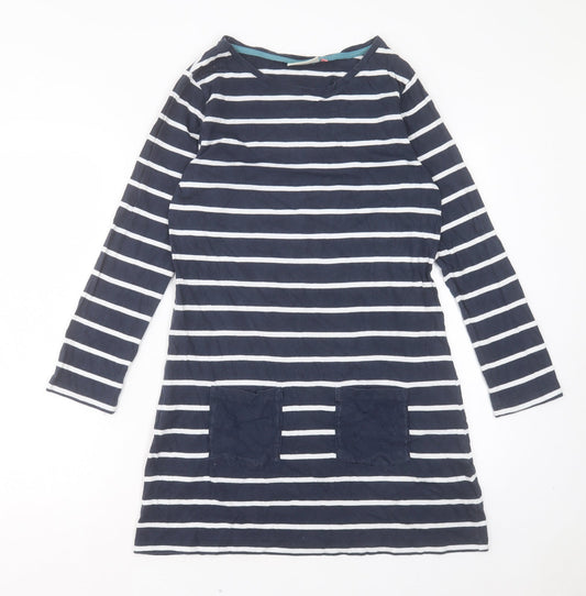 Brakeburn Womens Blue Striped Cotton A-Line Size 10 Boat Neck Pullover