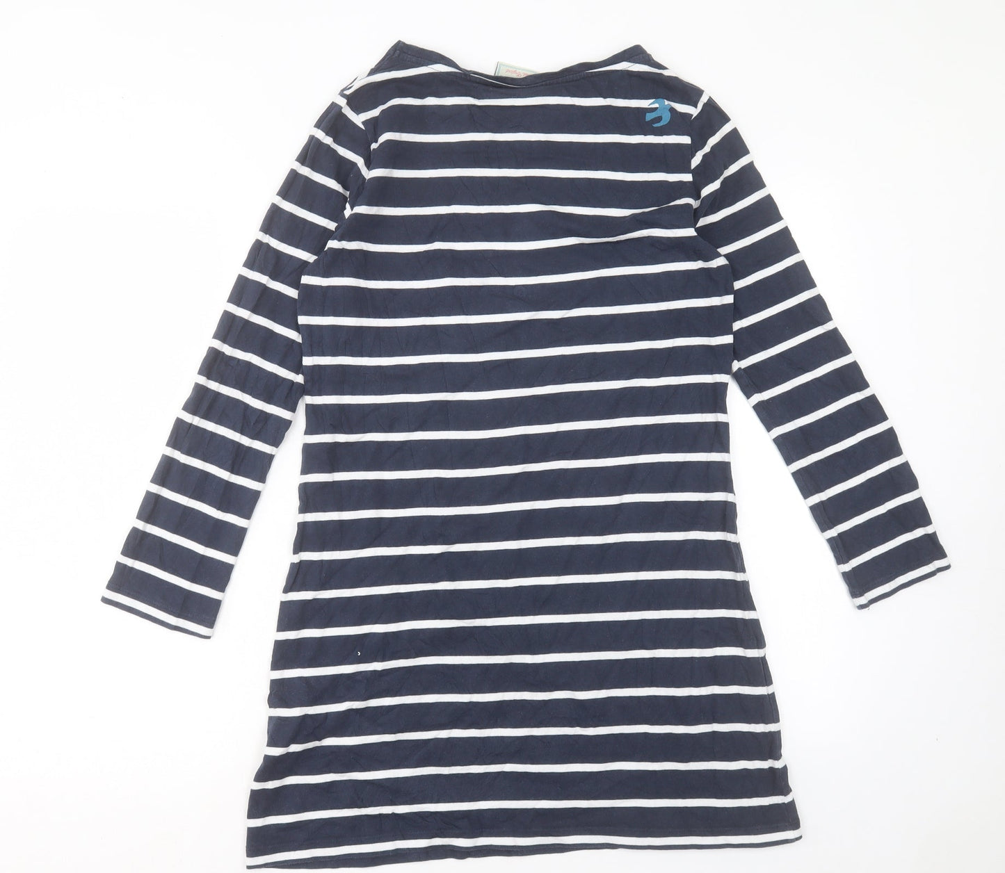 Brakeburn Womens Blue Striped Cotton A-Line Size 10 Boat Neck Pullover