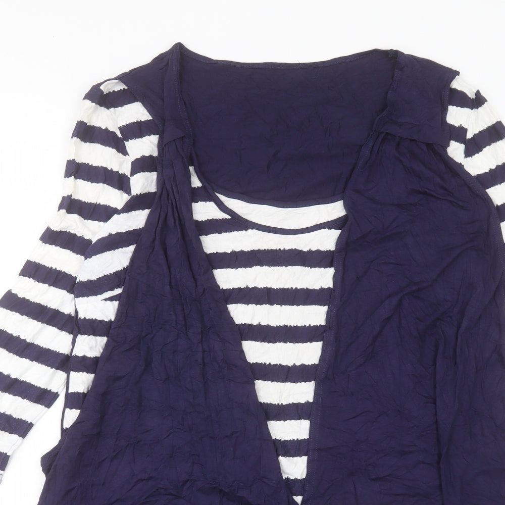 Preworn Womens Blue Striped Viscose A-Line Size L Scoop Neck Pullover