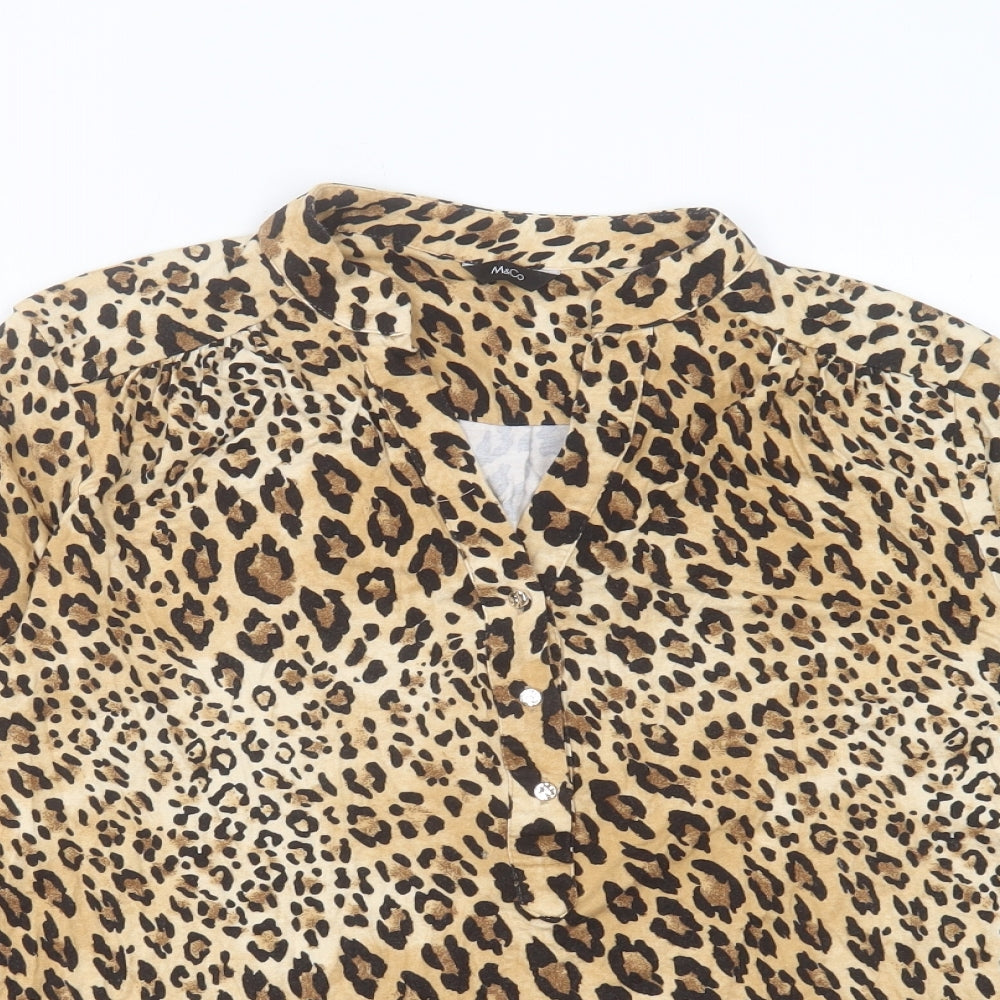 M&Co Womens Animal Print Viscose Basic T-Shirt Size 12 V-Neck