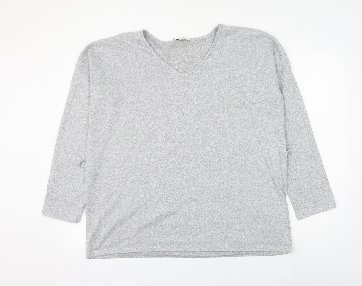 Papaya Womens Grey V-Neck Polyester Pullover Jumper Size 16