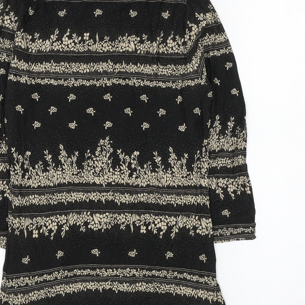 Marks and Spencer Womens Black Floral Viscose Basic Blouse Size 8 Round Neck