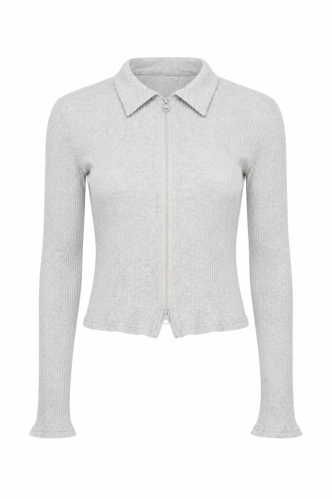 Femme Luxe Womens Grey Cotton Basic Blouse Size 8 Collared