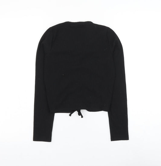 Matalan Girls Black Cotton Cropped T-Shirt Size 11 Years V-Neck Pullover - Ruched