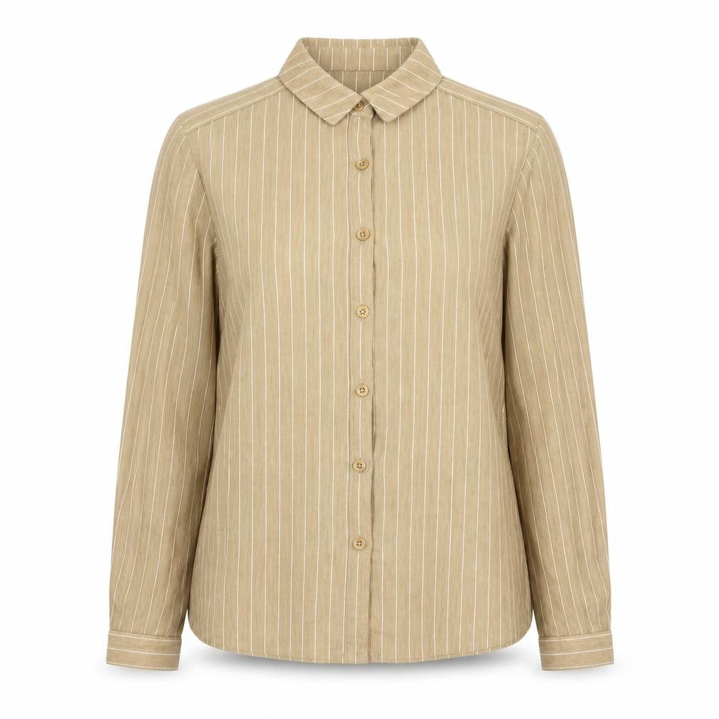 Match Set Womens Brown Striped Polyester Basic Button-Up Size 12 Collared