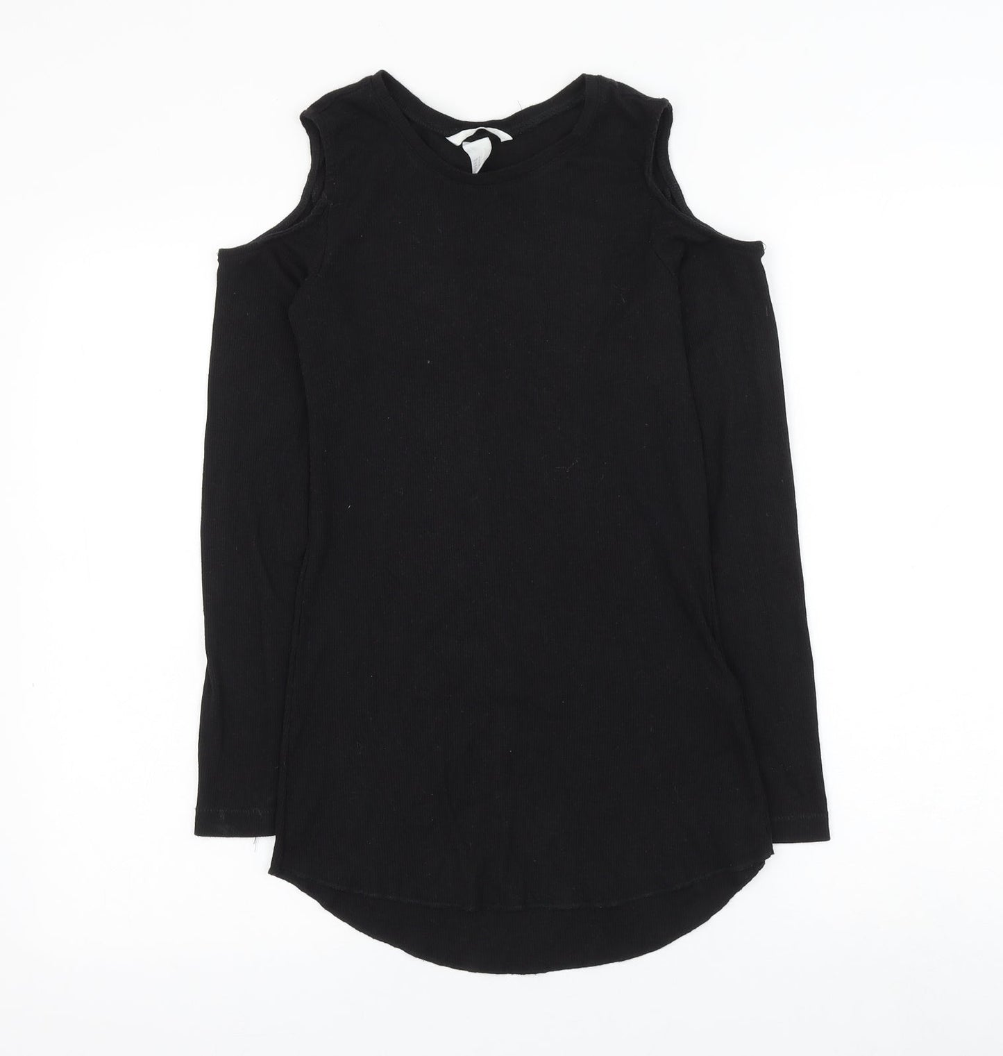 H&M Womens Black Polyester Basic T-Shirt Size S Round Neck - Cold Shoulder