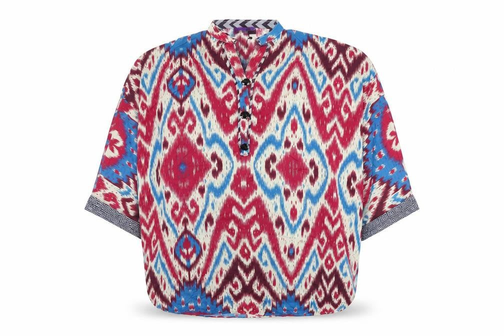 Sana Safinaz Womens Multicoloured Geometric Viscose Basic Blouse Size M V-Neck