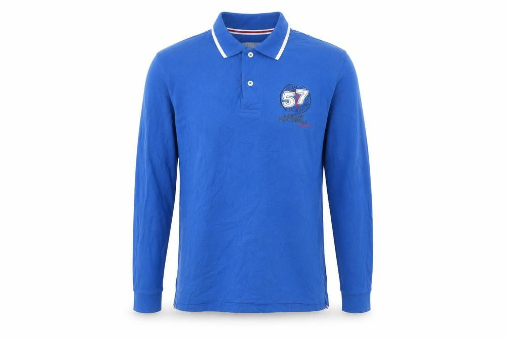 Avenue Mens Blue Cotton Polo Size M Collared Button - League Football