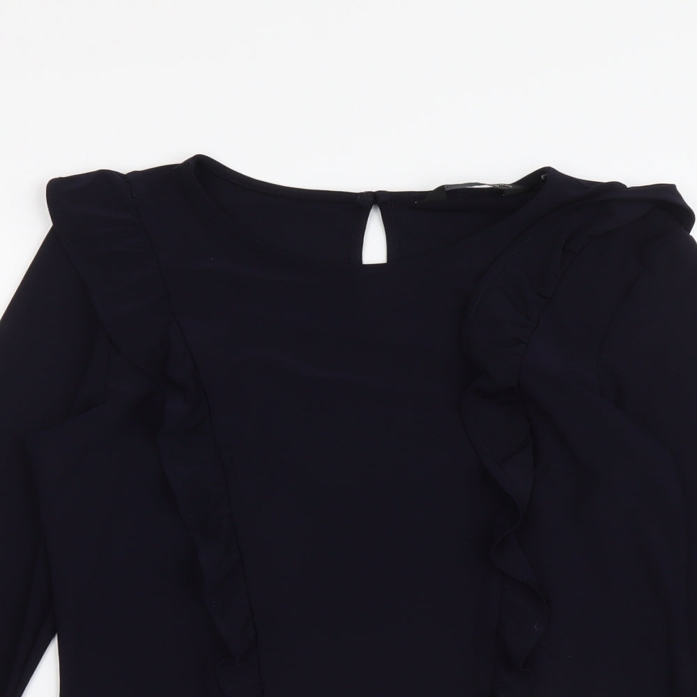 Dorothy Perkins Womens Blue Polyester Basic Blouse Size 10 Round Neck
