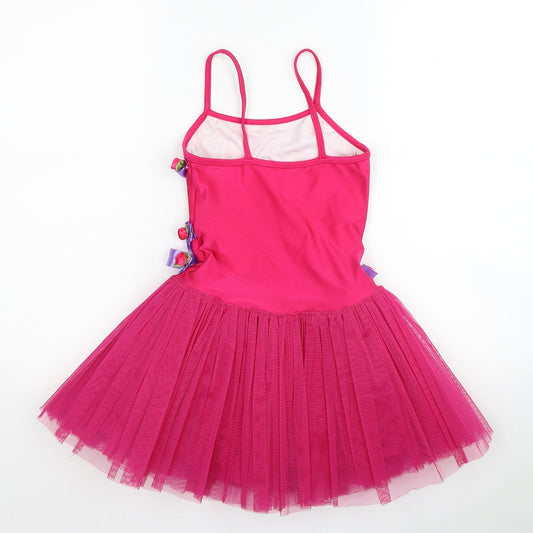 Dancing Daisy Girls Pink Polyester Tutu Dress Size 12 Months Square Neck Pullover - Bodysuit Roses