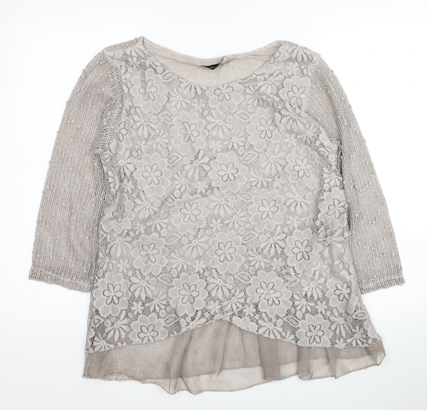 Alexara Womens Ivory Floral Viscose Basic Blouse Size S Boat Neck - Lace Overlay