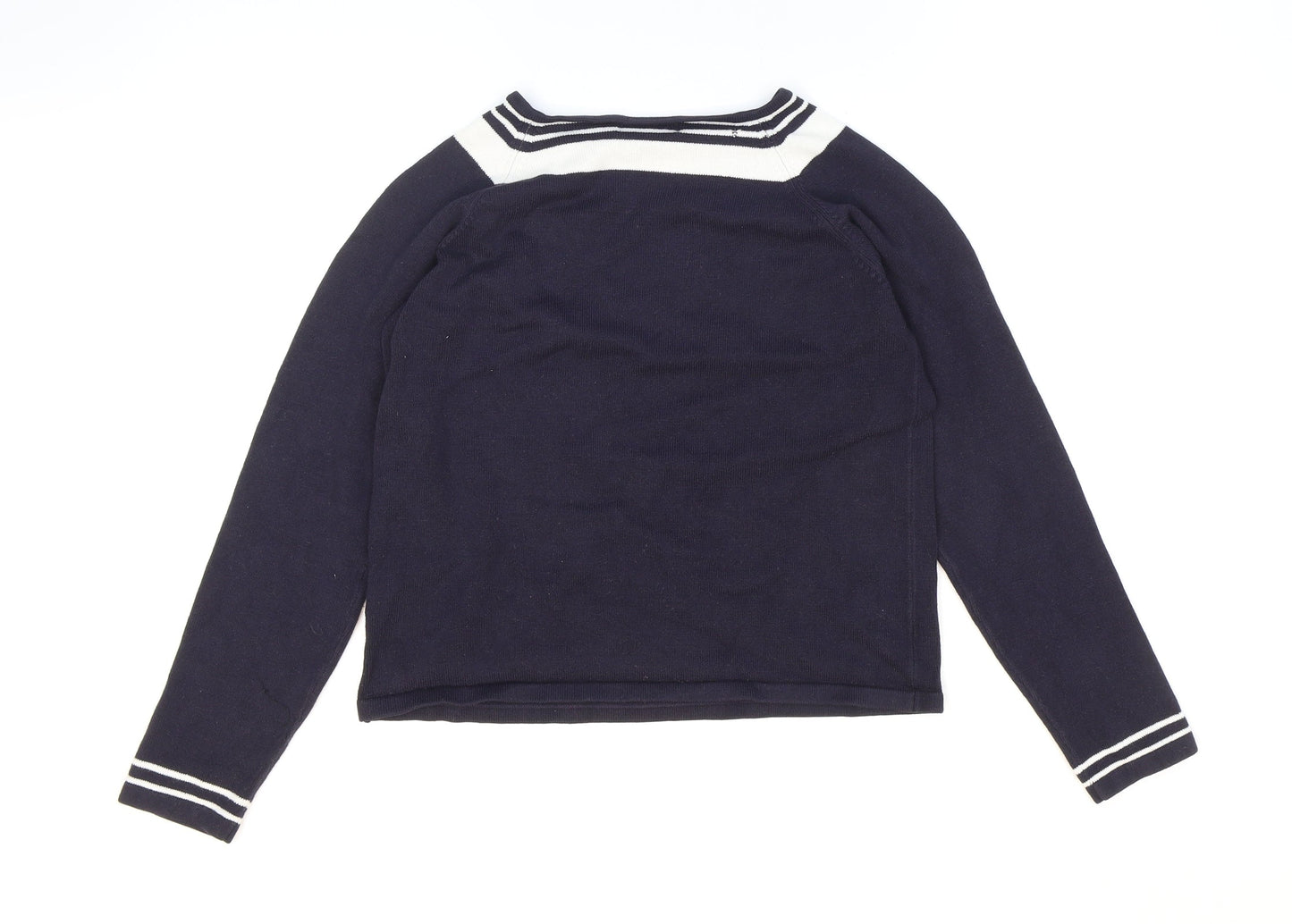 Berkertex Womens Black Square Neck Striped Acrylic Pullover Jumper Size 10