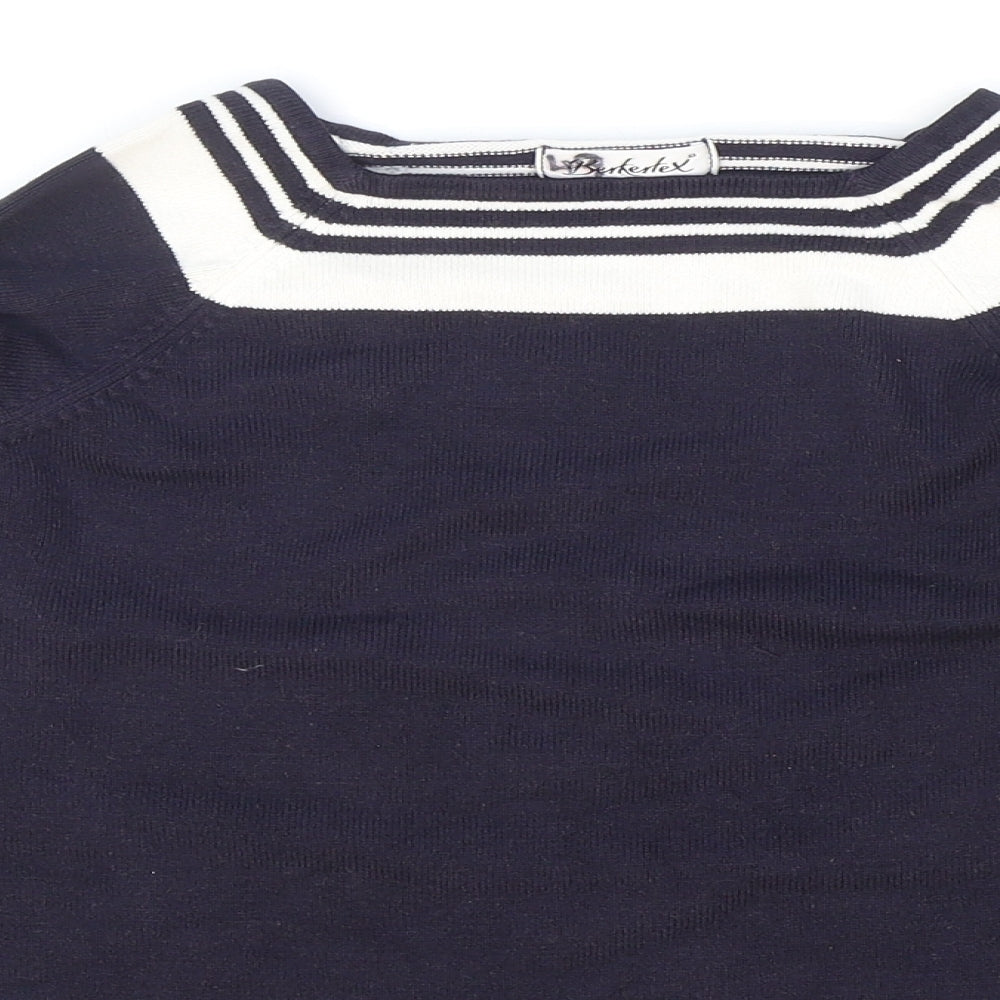Berkertex Womens Black Square Neck Striped Acrylic Pullover Jumper Size 10