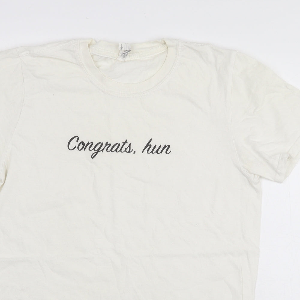 Preworn Womens White 100% Cotton Basic T-Shirt Size S Round Neck - Congrats Hun