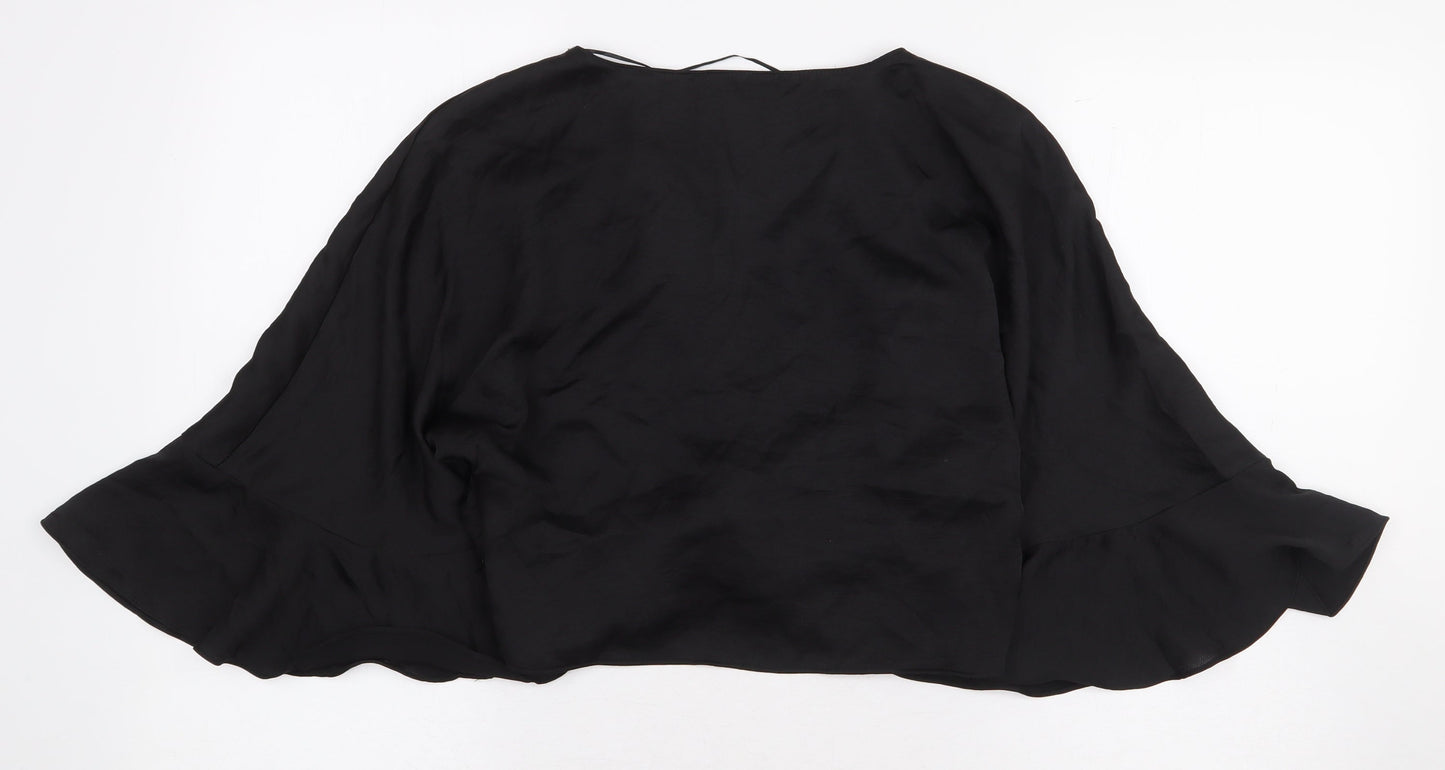 Zara Womens Black Polyester Cropped Blouse Size S V-Neck - Knot Front