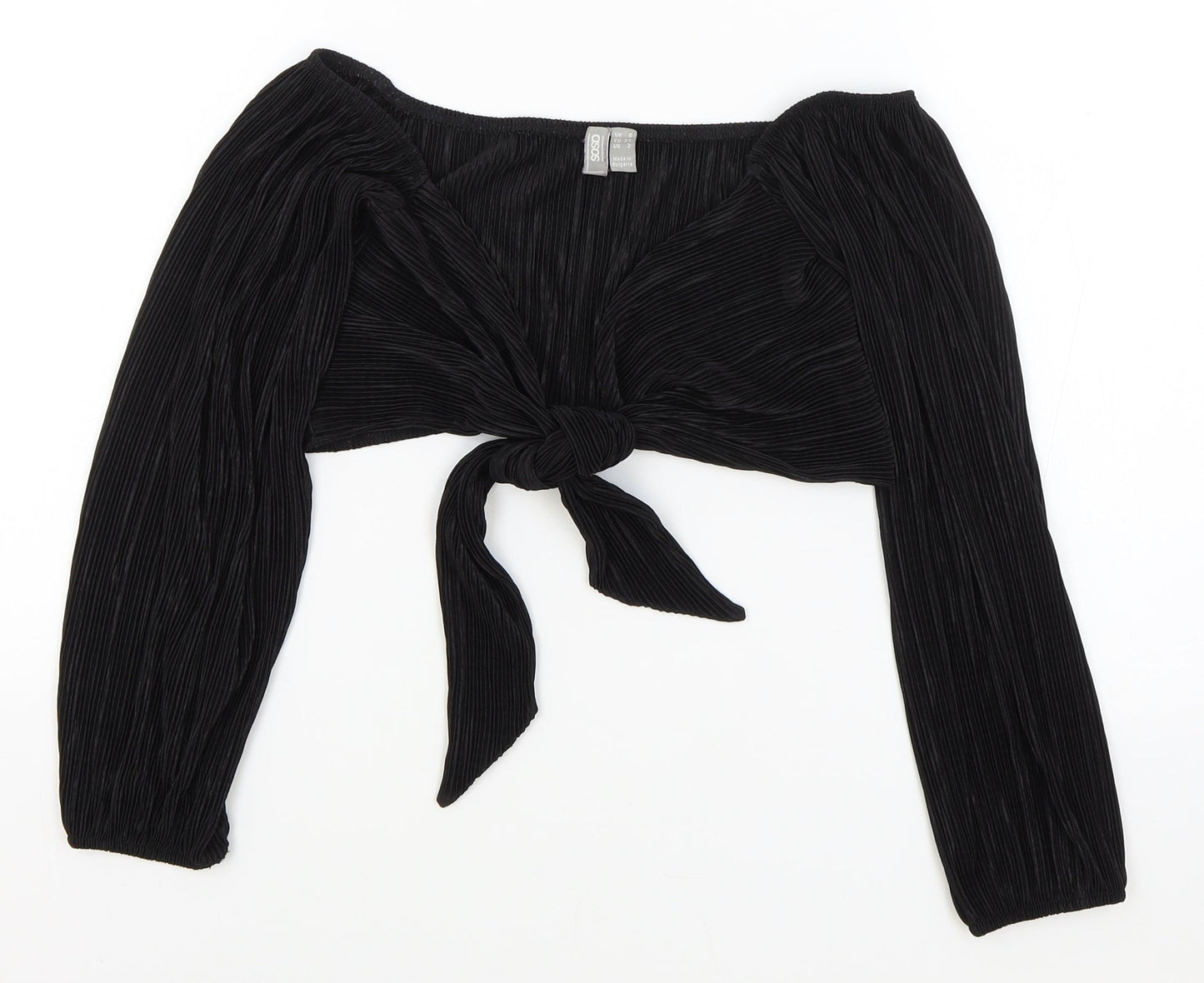 ASOS Womens Black Viscose Cropped Blouse Size 6 V-Neck