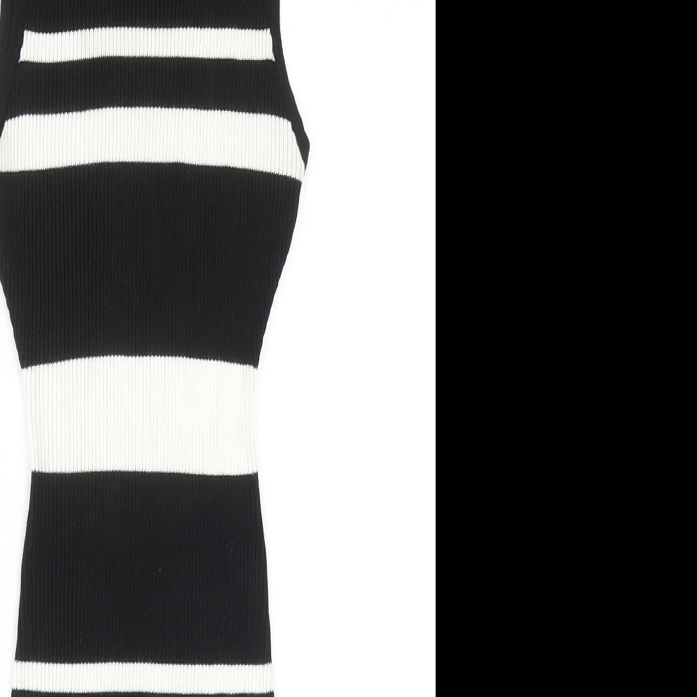 LU NYC Womens Black Striped Viscose Bodycon Size S Mock Neck Pullover