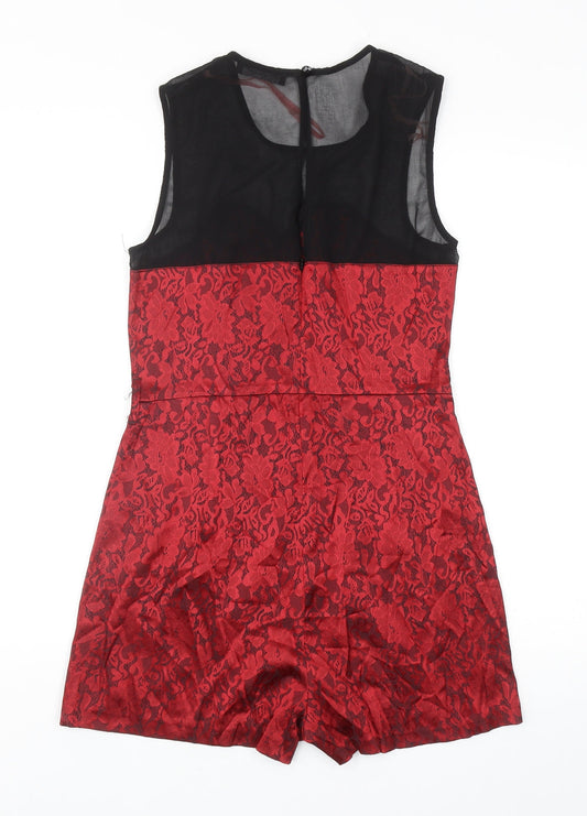 Internacionale Womens Red Floral Cotton Playsuit One-Piece Size 12 L3 in Zip