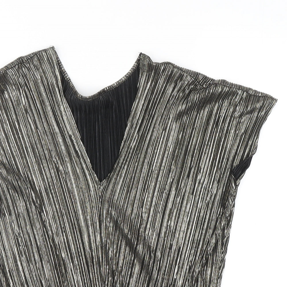 Preworn Womens Silver Polyester Basic Blouse Size 6 V-Neck - Twist Detail