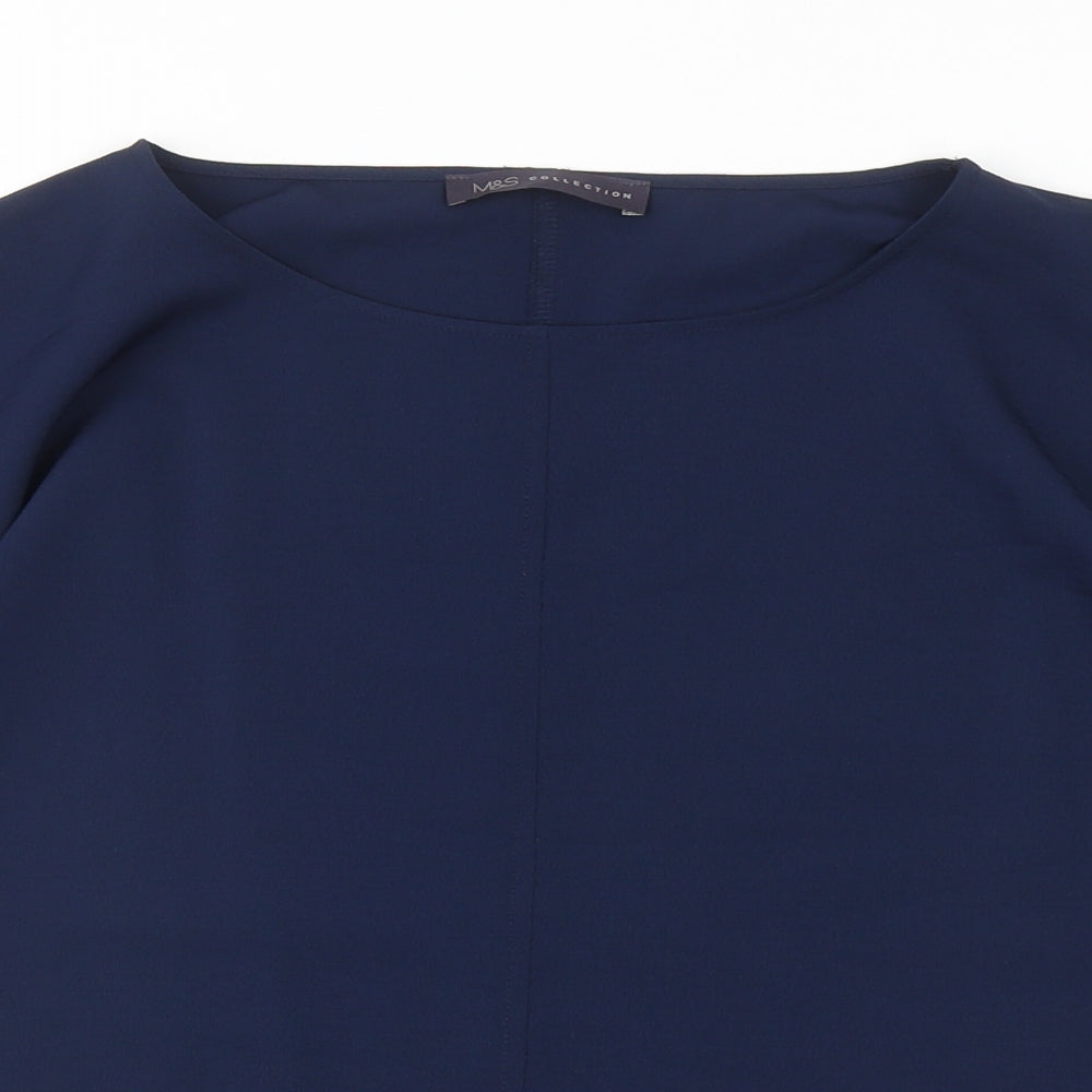 Marks and Spencer Womens Blue Polyester Basic Blouse Size 12 Boat Neck