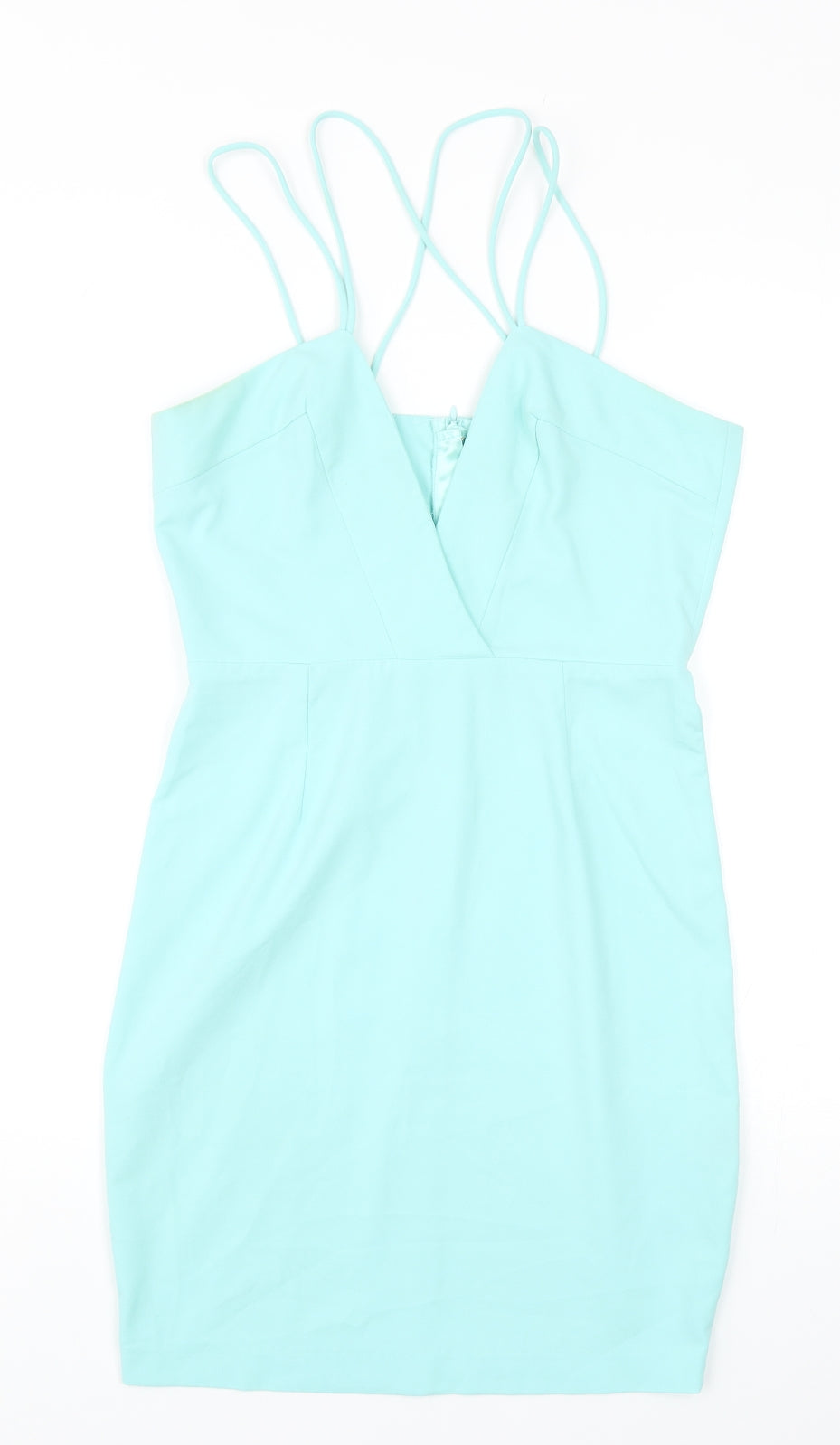 AQ/AQ Womens Blue Polyester Mini Size 10 V-Neck Zip