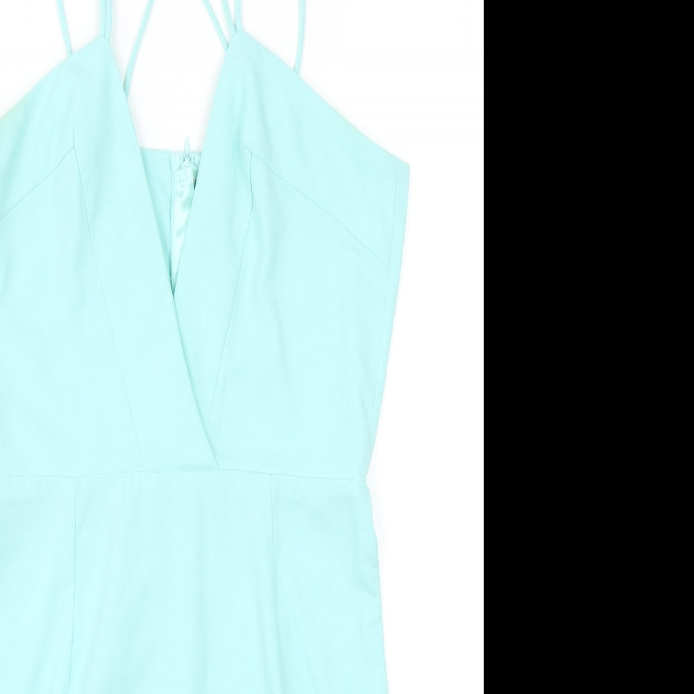 AQ/AQ Womens Blue Polyester Mini Size 10 V-Neck Zip