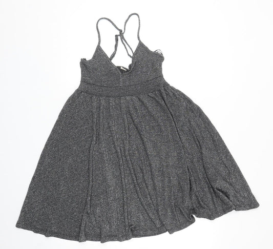 H&M Womens Silver Polyester Mini Size 8 V-Neck Pullover