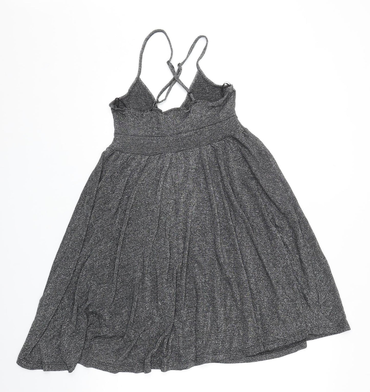 H&M Womens Silver Polyester Mini Size 8 V-Neck Pullover