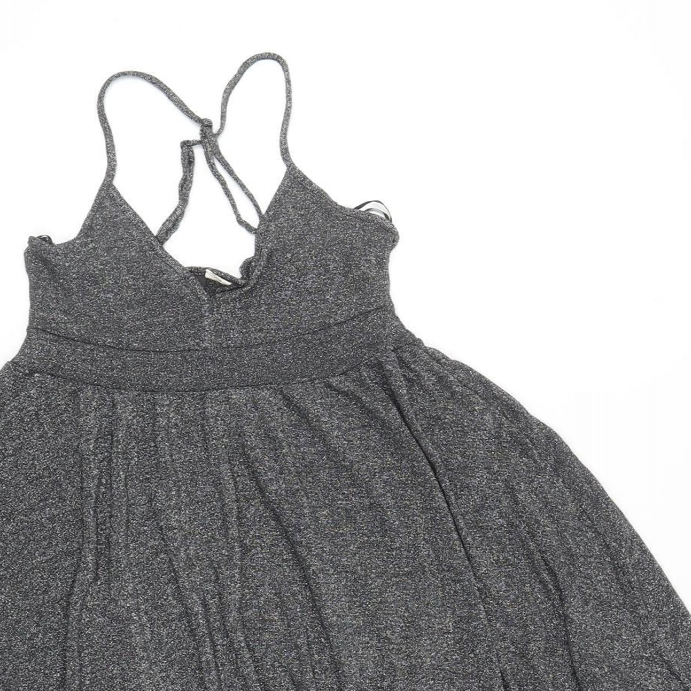 H&M Womens Silver Polyester Mini Size 8 V-Neck Pullover