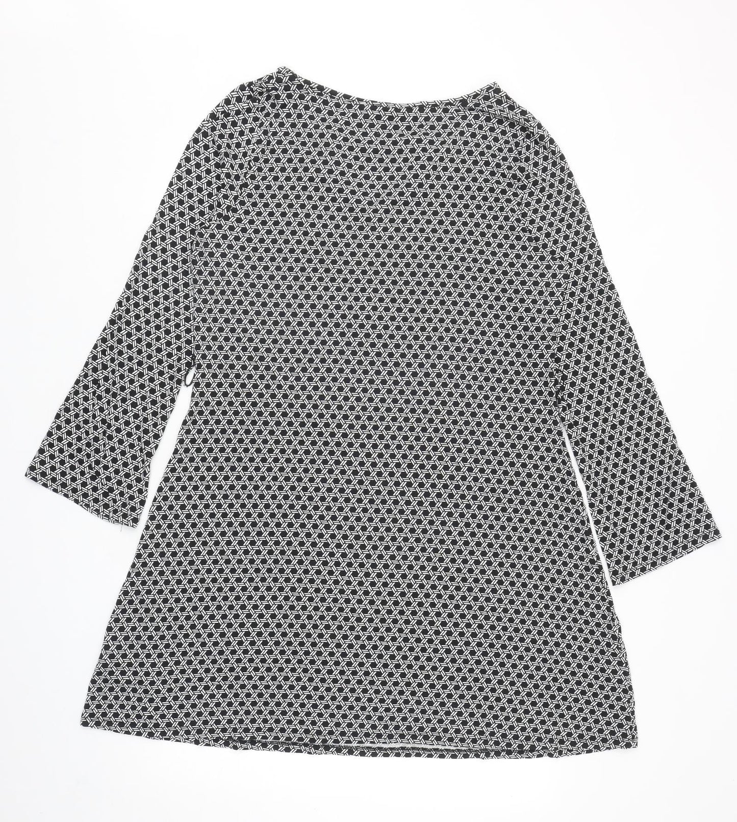 Very Womens Black Geometric Viscose A-Line Size 18 Boat Neck Pullover