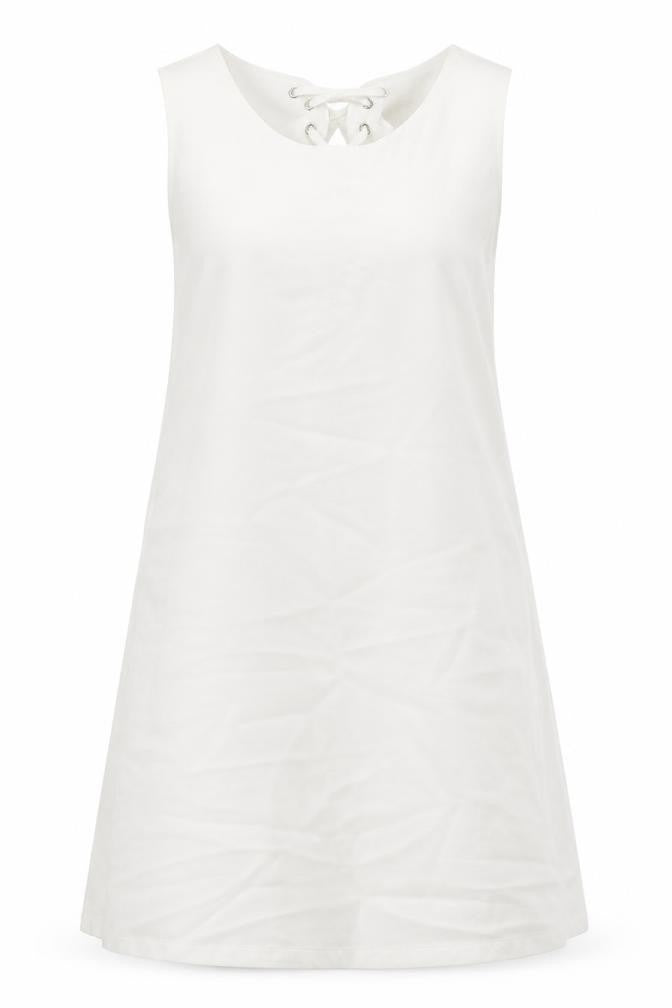 Misstruth Womens White Polyester A-Line Size 12 Round Neck Lace Up