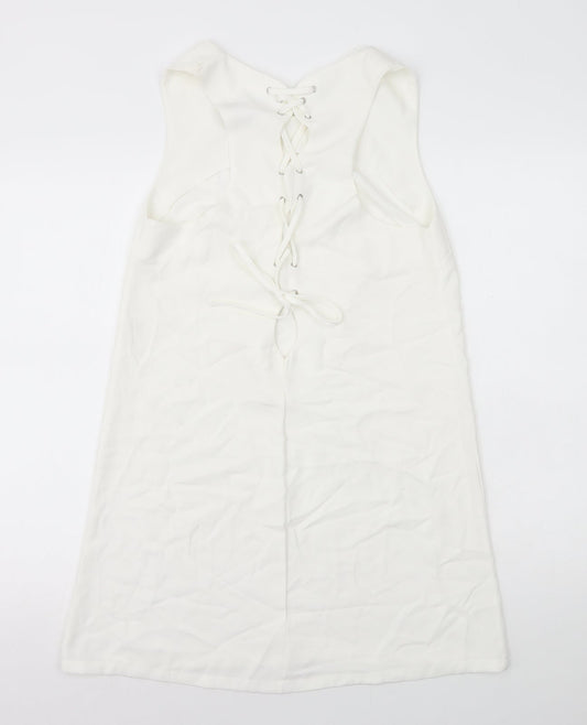 Misstruth Womens White Polyester A-Line Size 12 Round Neck Lace Up