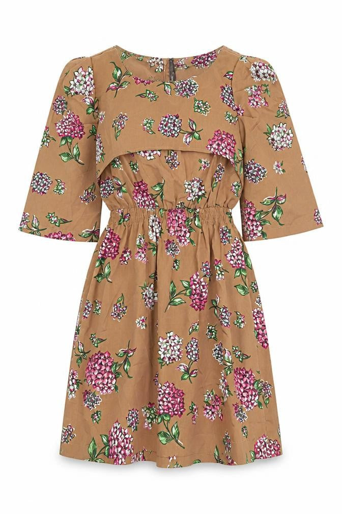 Influence Womens Brown Floral Polyester A-Line Size 10 Round Neck Zip