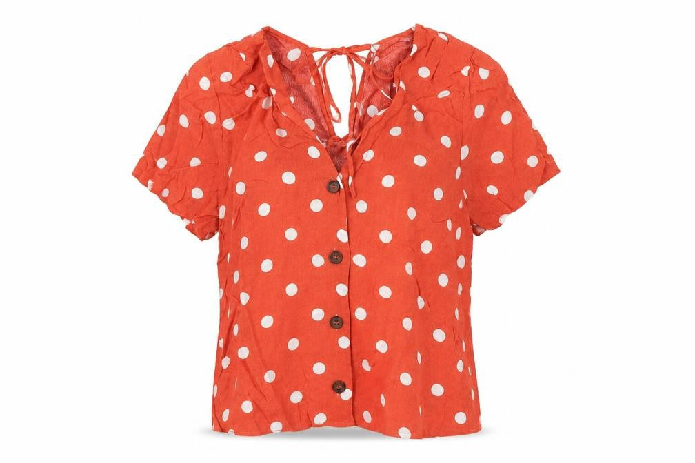 Warehouse Womens Orange Polka Dot Viscose Basic Button-Up Size 8 V-Neck