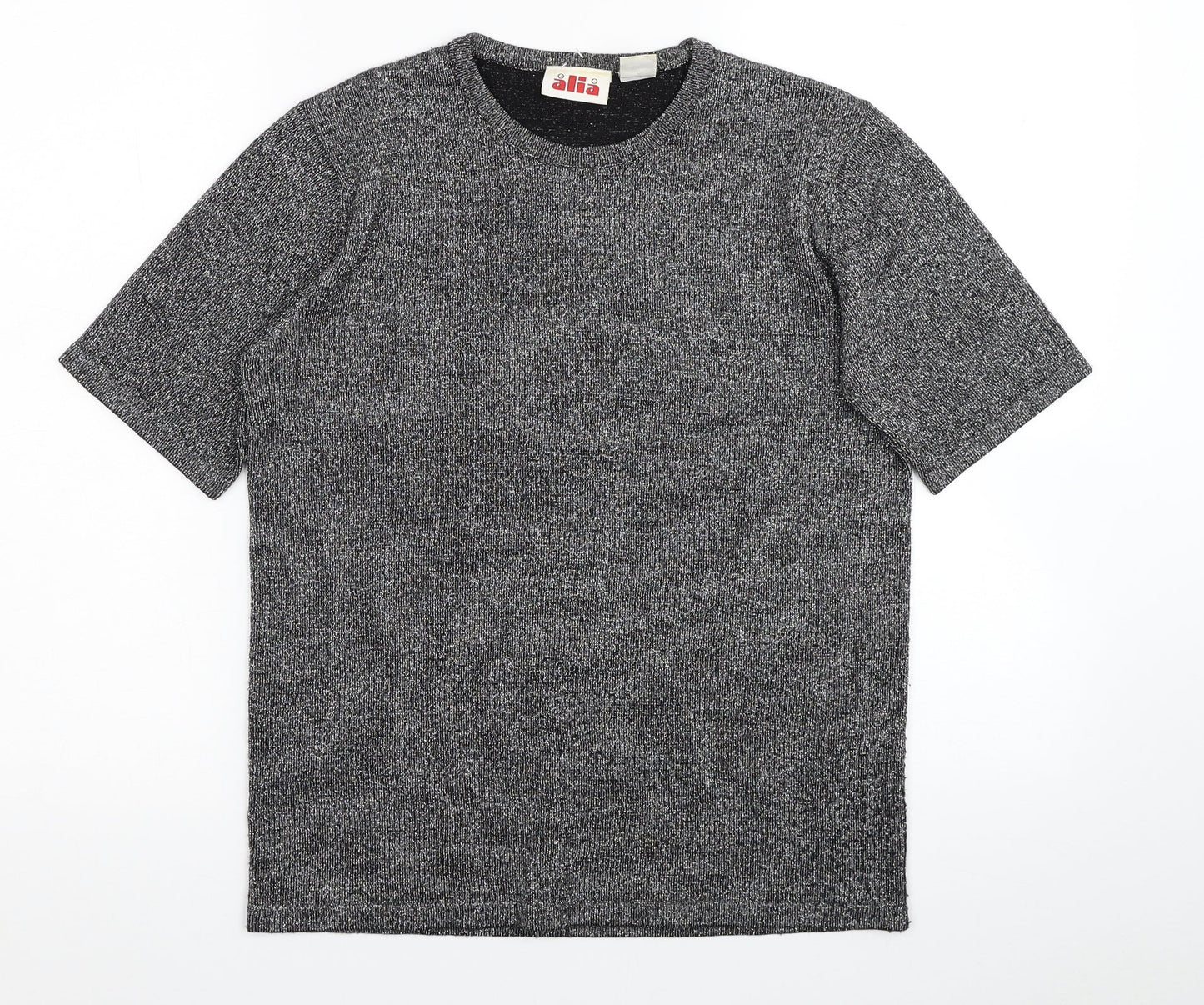 Alia Womens Silver Acrylic Basic T-Shirt Size S Round Neck