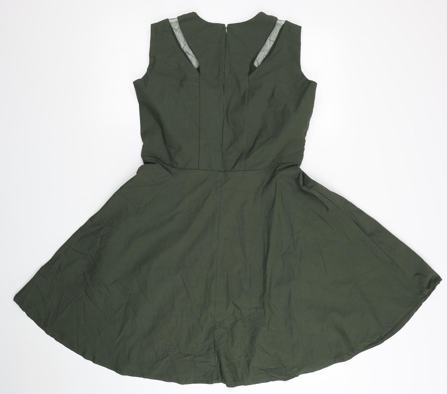 Preworn Womens Green Cotton Fit & Flare Size 2XL Round Neck Zip - Mesh Detail