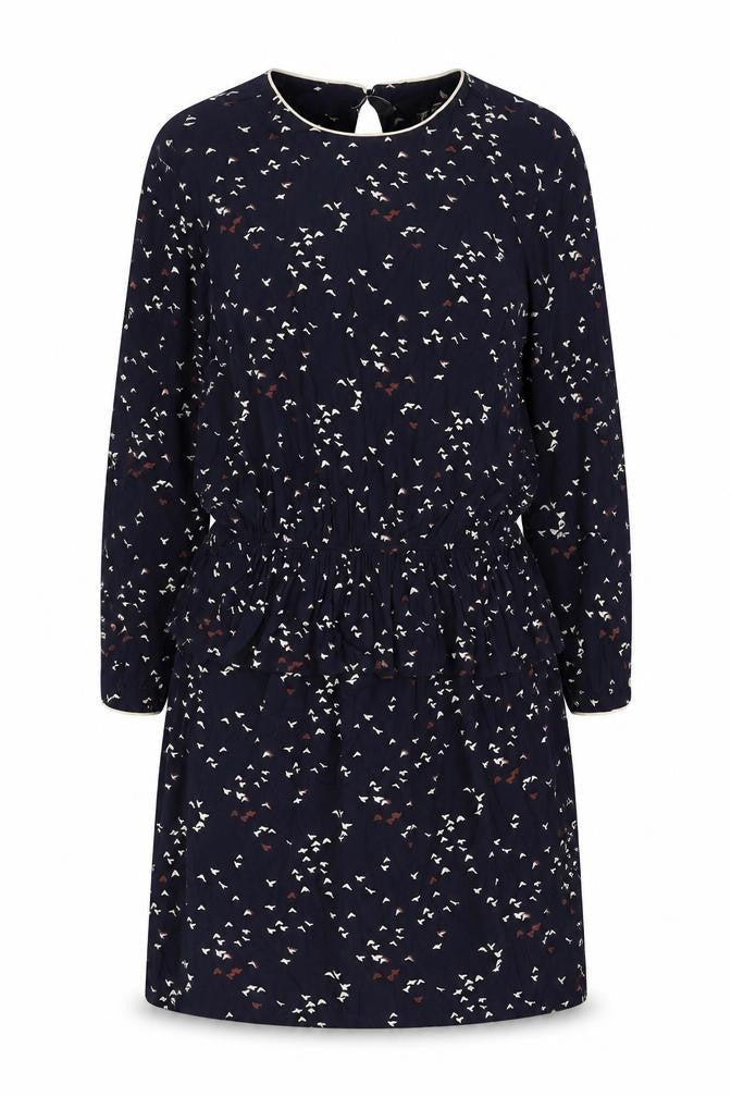 YAS Womens Blue Geometric Viscose Shirt Dress Size L Round Neck Button