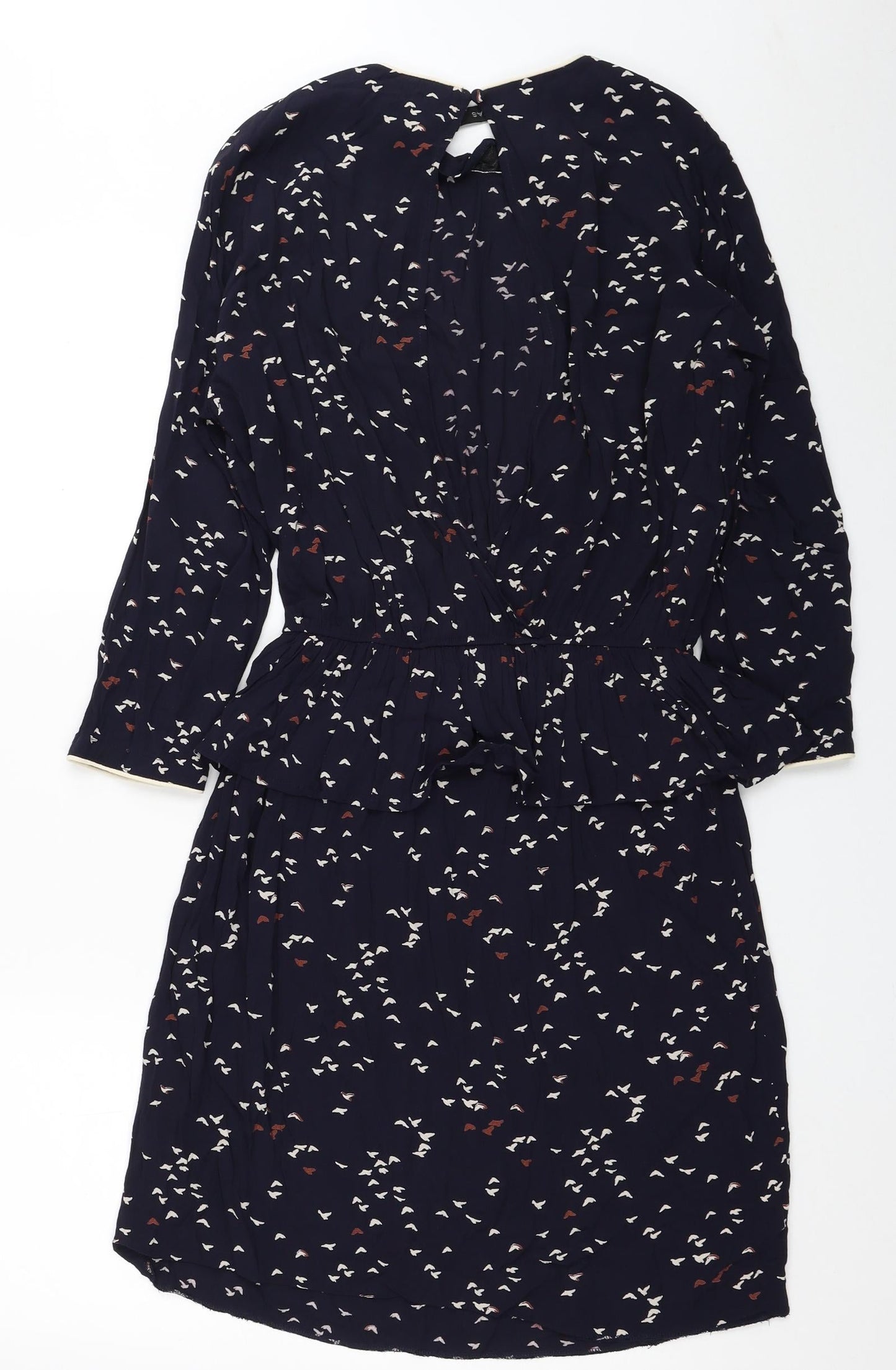 YAS Womens Blue Geometric Viscose Shirt Dress Size L Round Neck Button
