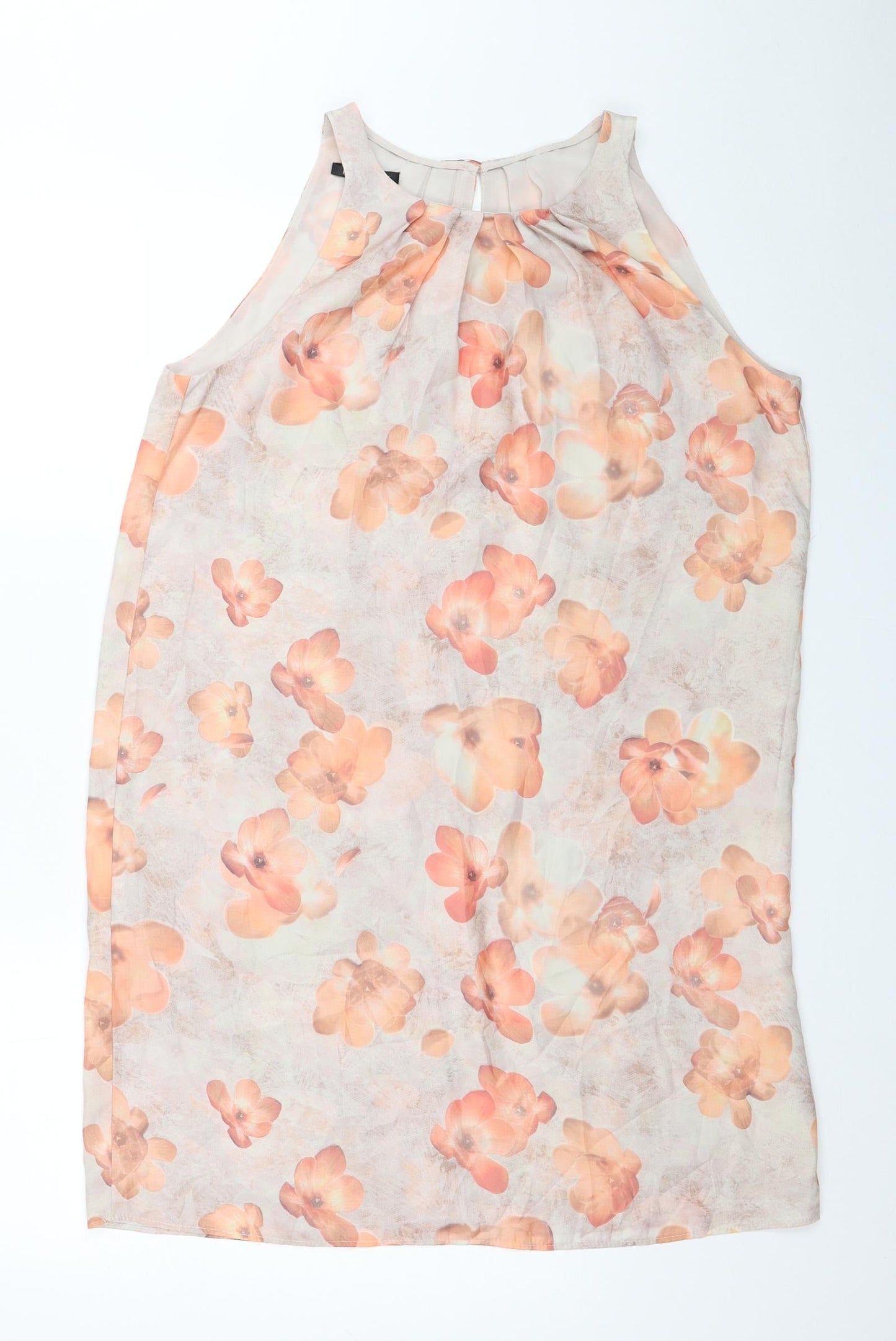 Mango Womens Beige Floral Polyester Tank Dress Size M Boat Neck Button