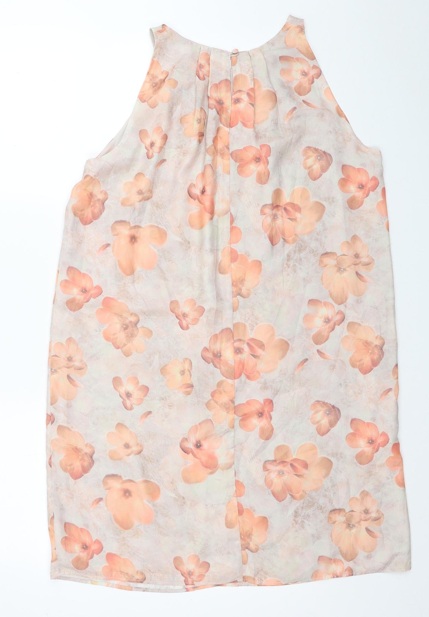 Mango Womens Beige Floral Polyester Tank Dress Size M Boat Neck Button