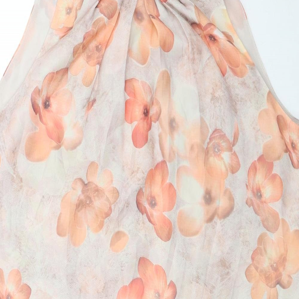Mango Womens Beige Floral Polyester Tank Dress Size M Boat Neck Button