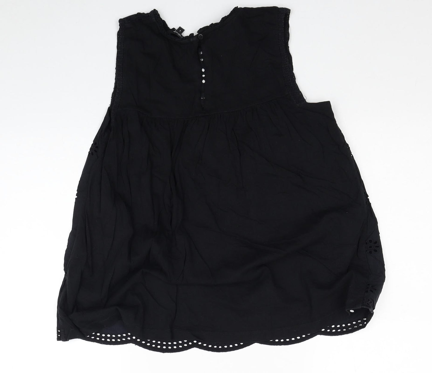 NEXT Womens Black Floral Cotton Basic Tank Size 6 Round Neck